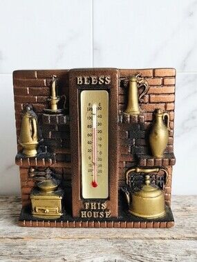 VTG 1975 Miller Studio Chalkware Thermometer Bless This House